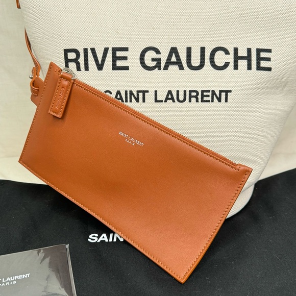 Saint Laurent Rive Gauche Bucket Bag in Canvas and Leather, adjustable strap - Picture 3 of 9
